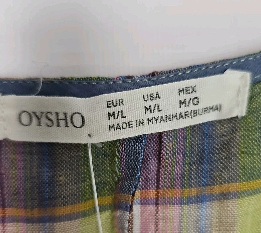 EK604 Damen Tshirt Oysho Gr.M/L Bunt Karriert Brustumfang 61cm Länge 71cm1