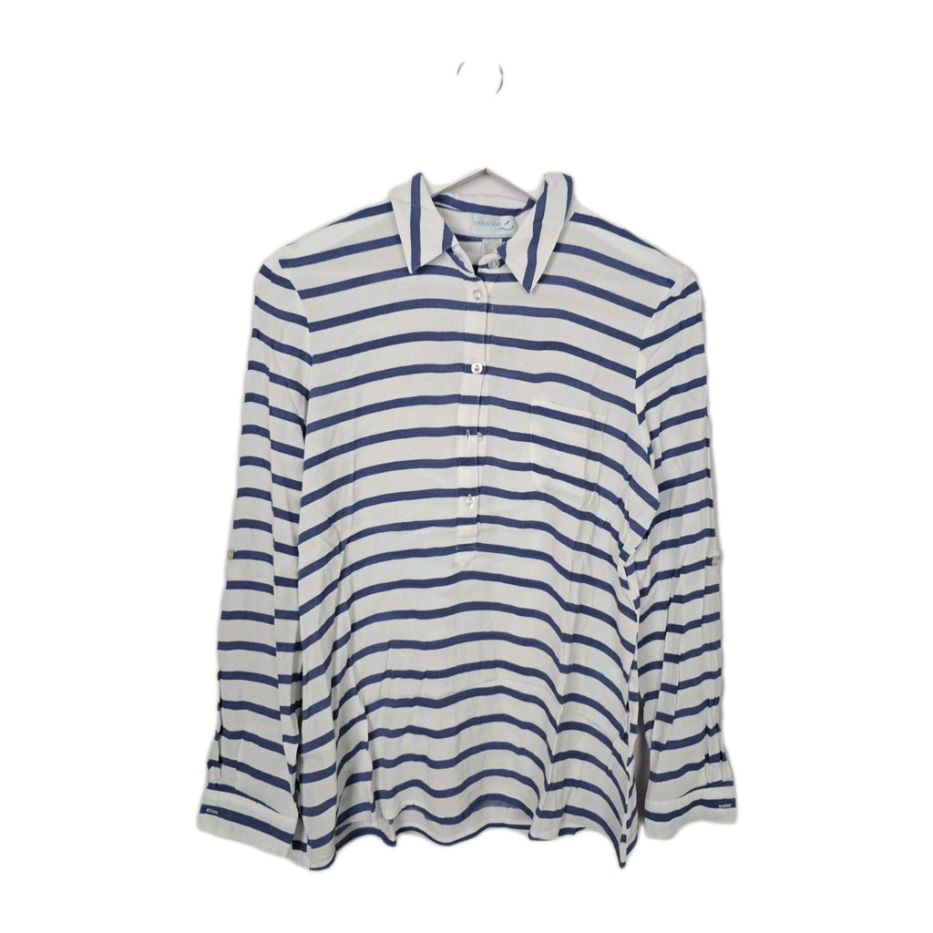 EK8756 Damen Bluse von Création, Blau/Weiß, Gr. 400