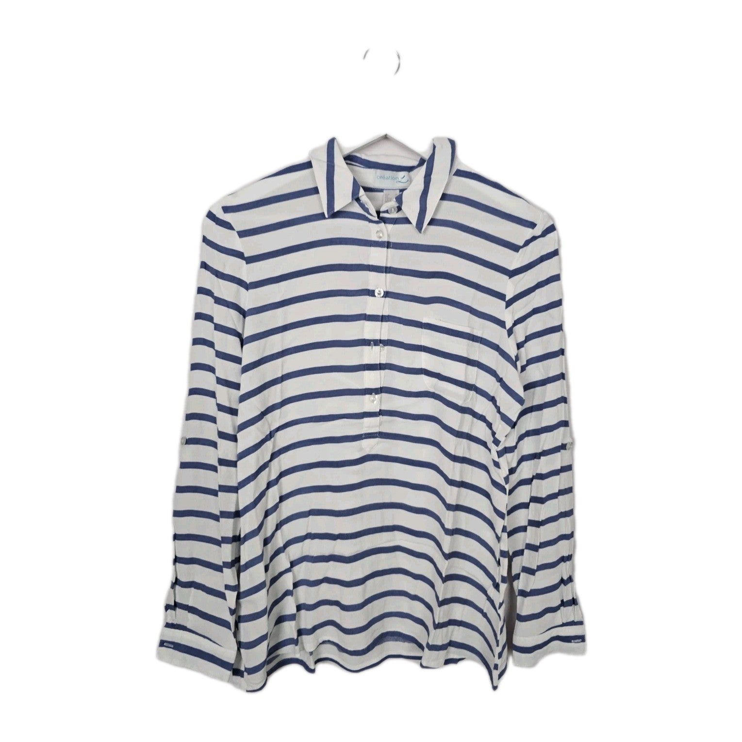 EK8756 Damen Bluse von Création, Blau/Weiß, Gr. 400