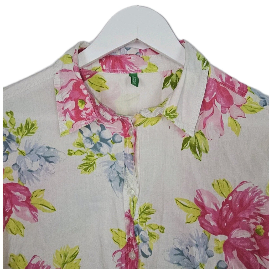 EK10050 Damen Bluse von United Colors Of Benetton, weiß mit Blumenmuster, Gr.M2