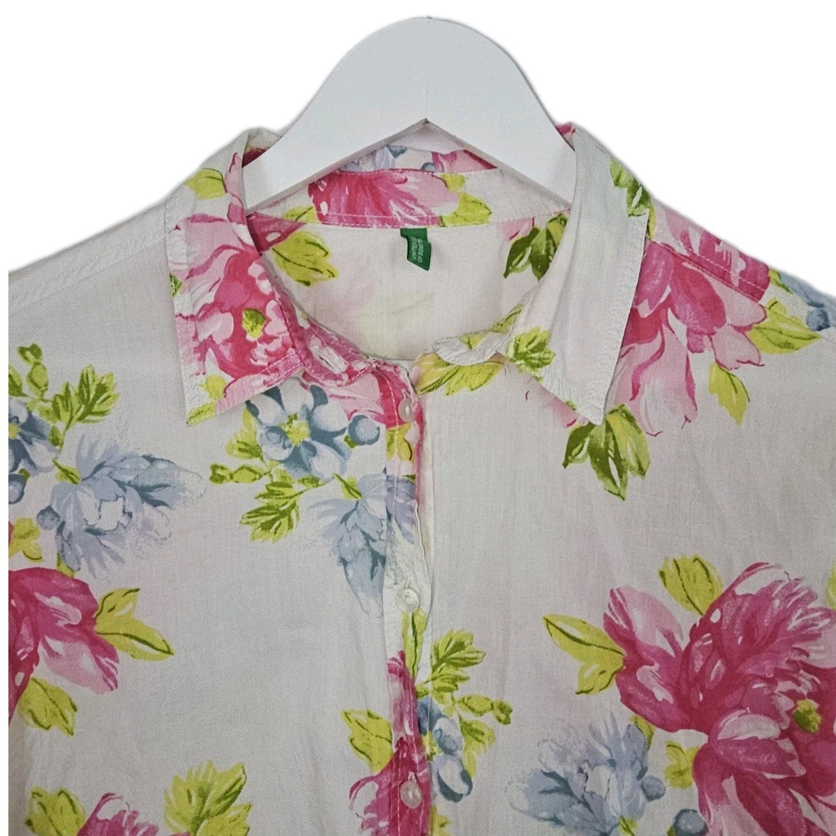 EK10050 Damen Bluse von United Colors Of Benetton, weiß mit Blumenmuster, Gr.M2