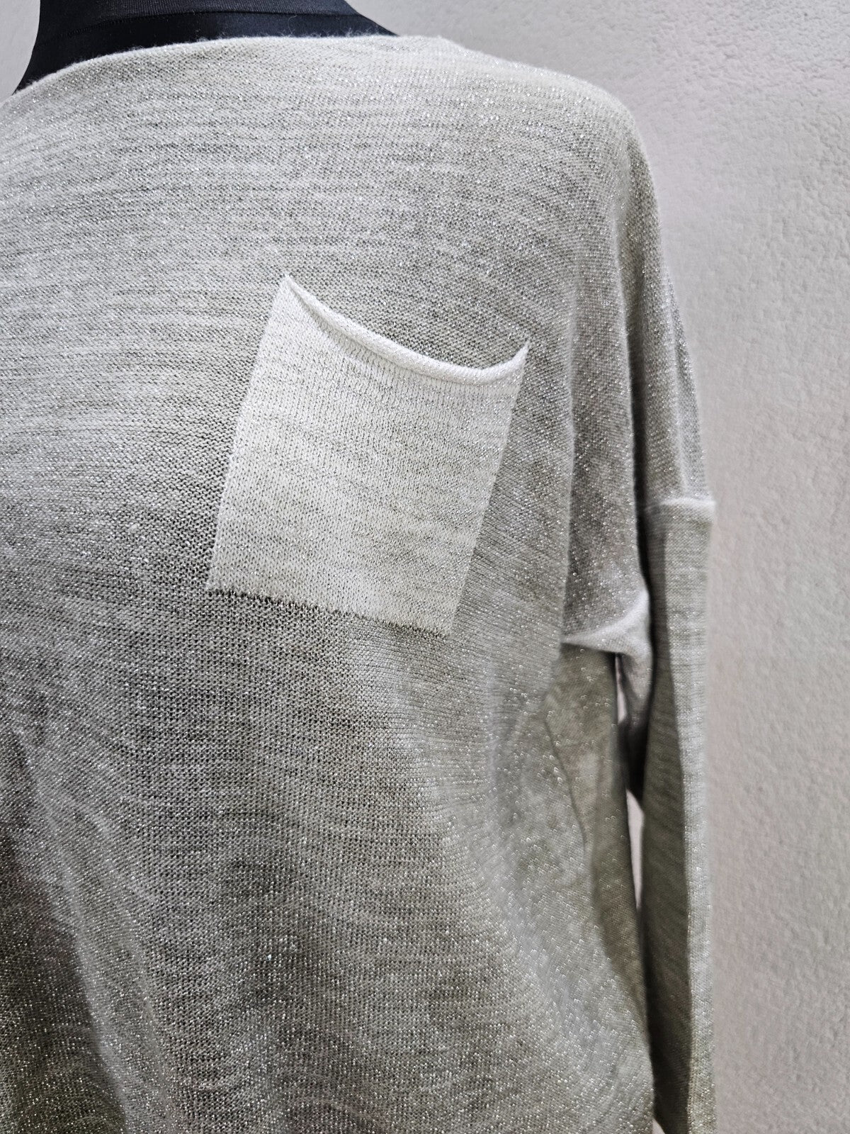 EK5866 Damen Glitzer Pullover, graugrün, Gr. 2XL3