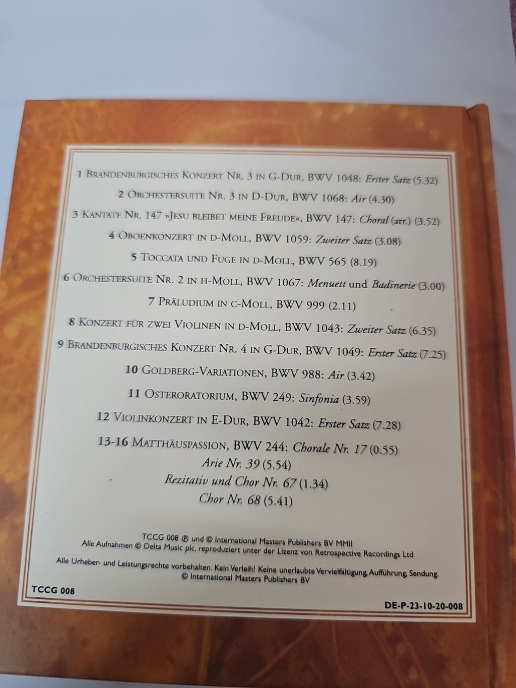 EC 43 CD "Die Grossen Komponisten" - Bach - Barocke Meisterwerke 1