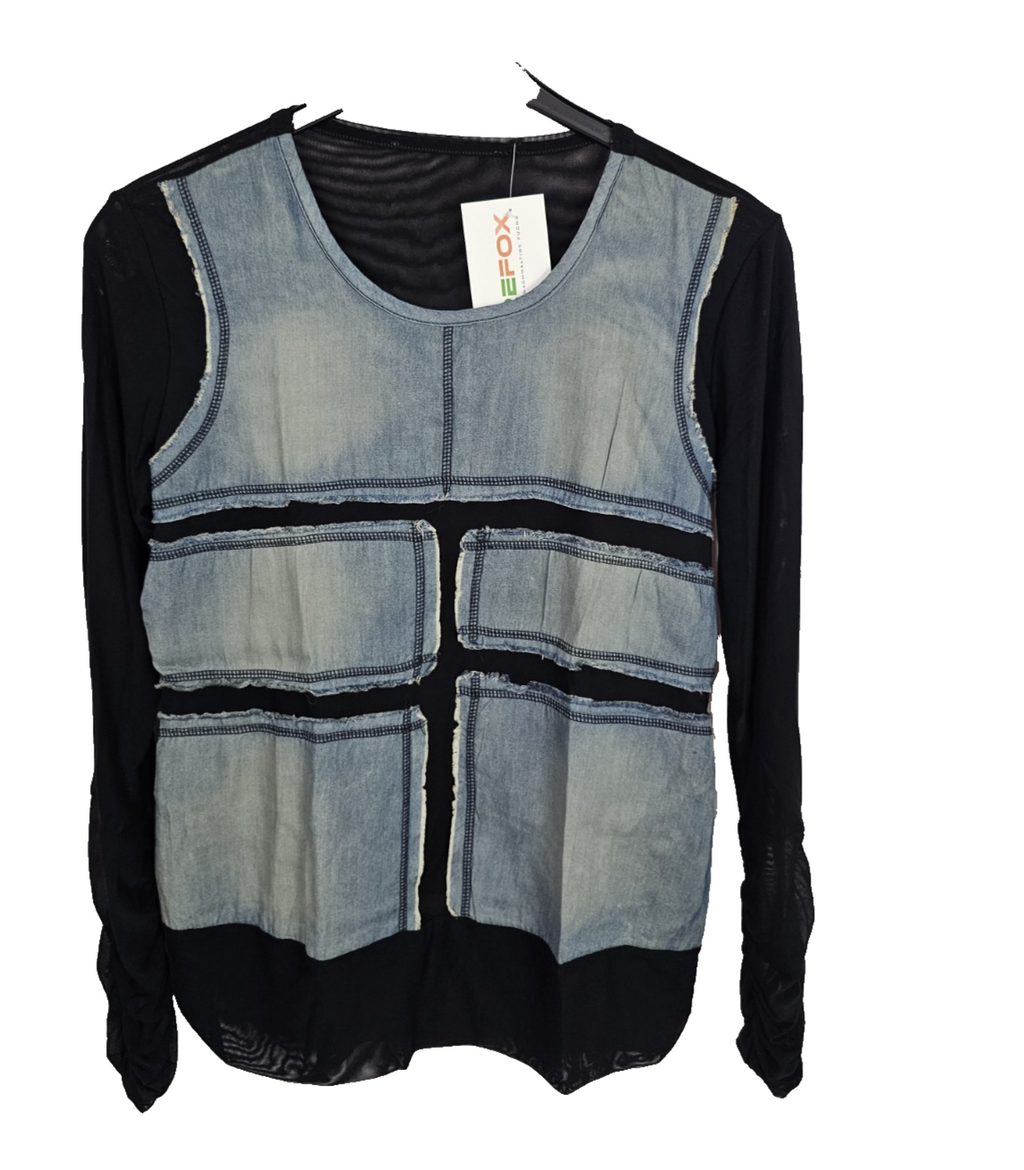 EK8179 Damen Sweatshirt, Schwarz/jeans, Gr. S/M0