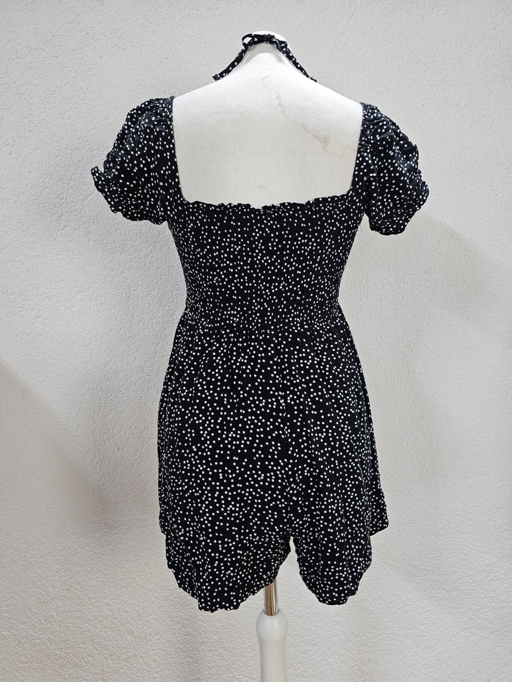 EK6198 Damen Jumpsuit von FB Sister, schwarz, weiß gepunktet, gr. S4