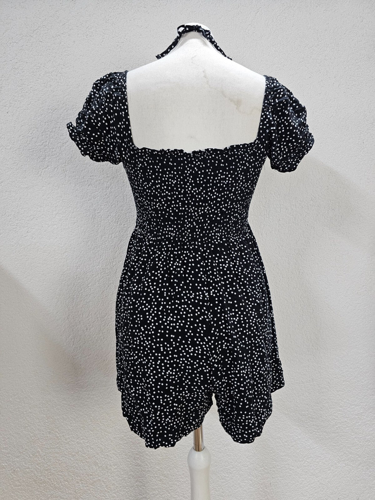 EK6198 Damen Jumpsuit von FB Sister, schwarz, weiß gepunktet, gr. S4
