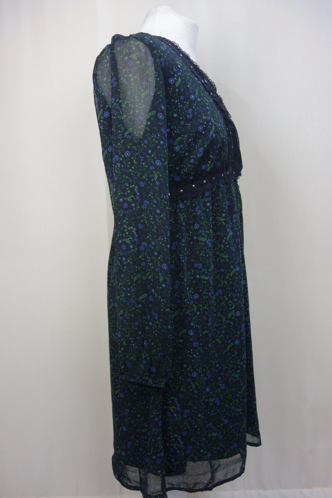 EK2936 Damen Kleid, schwarz mit Blumenmuster, Gr.L2
