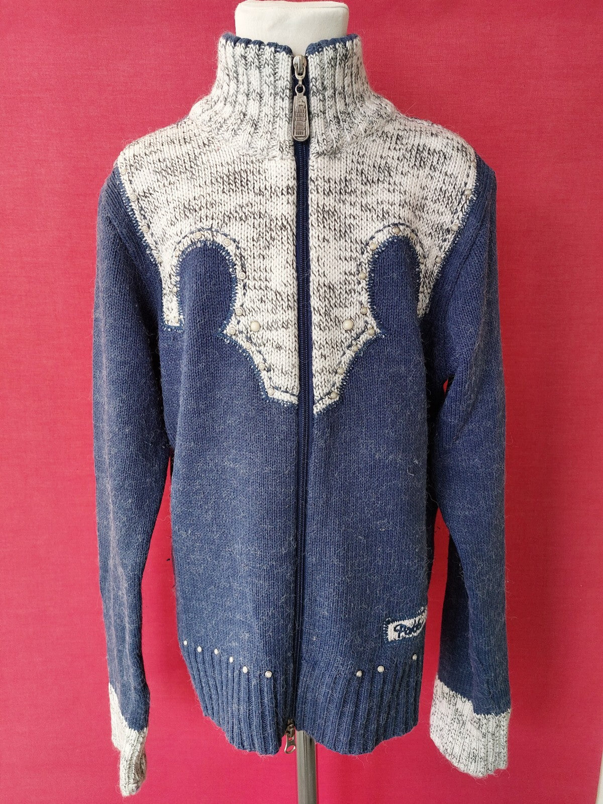 EK0258 Damen Strickjacke von Pakkoo, blau-weiß, Gr.S0