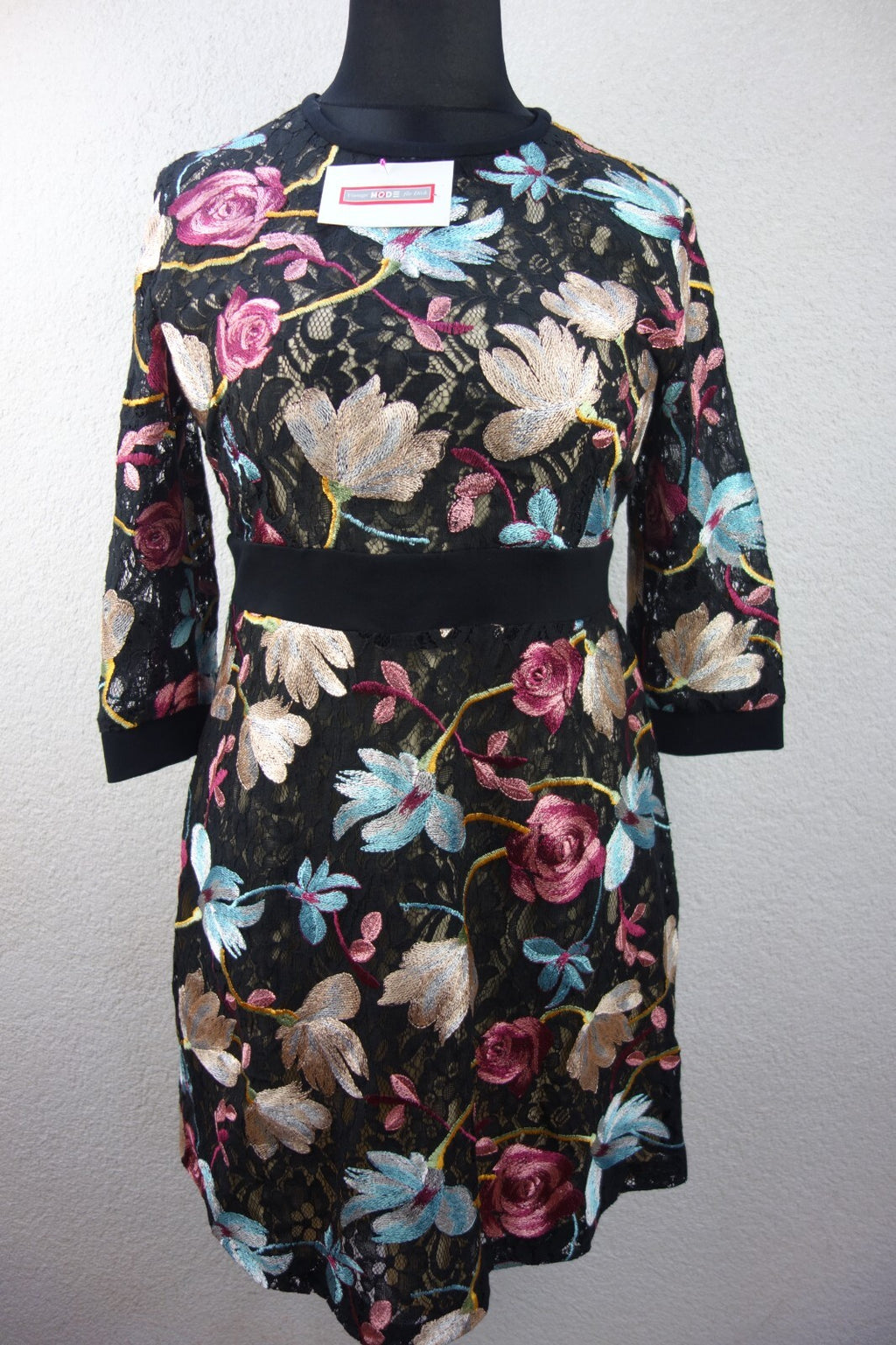 EK4189 Damen Kleid von United Colors of Benetton, schwarz mit Blumen, Gr. L0