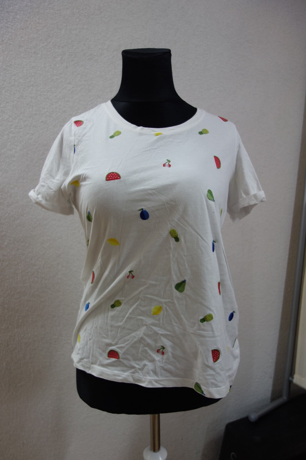 EK2164 Damen T-Shirt von Mona, Weiß mit Früchtemuster, Gr: 440