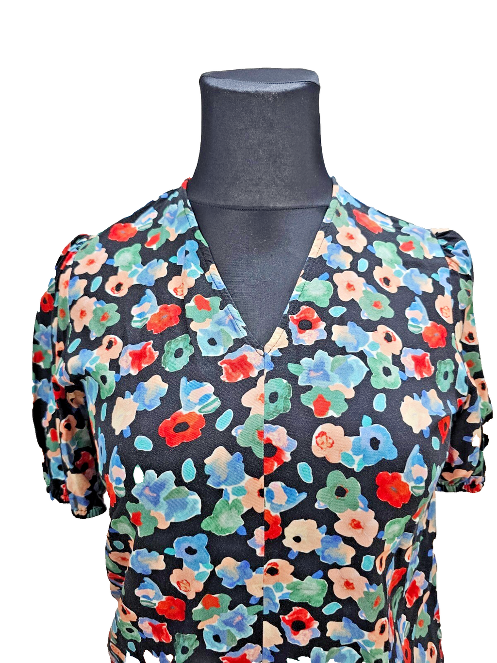 EK6317 Damen T-Shirt von Armedangels, schwarz mit Blumen, Gr. 401