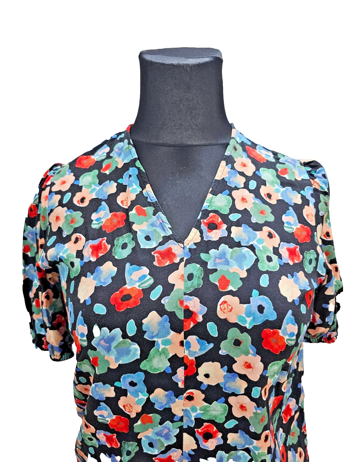 EK6317 Damen T-Shirt von Armedangels, schwarz mit Blumen, Gr. 401