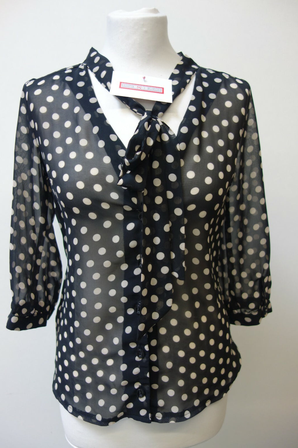 EK0424 tolle Damen Bluse von Atmospher GR 34 schwarz Weiss gepunktet0