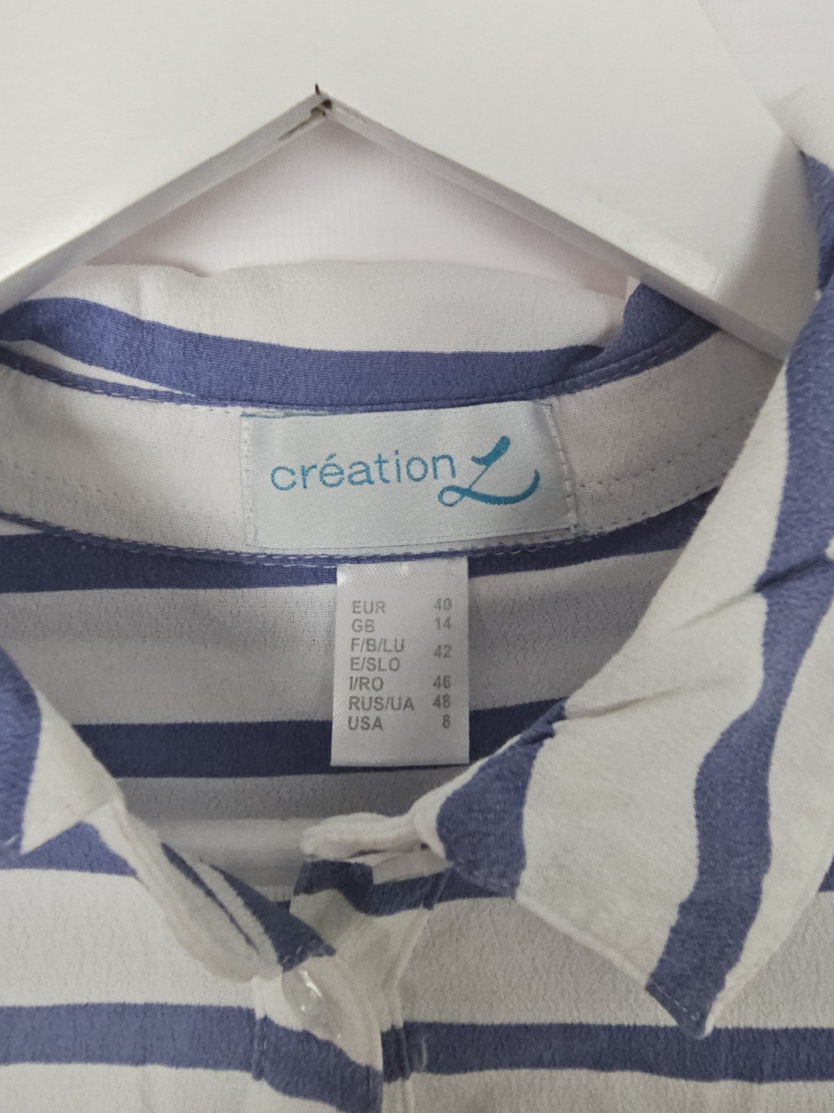 EK8756 Damen Bluse von Création, Blau/Weiß, Gr. 402