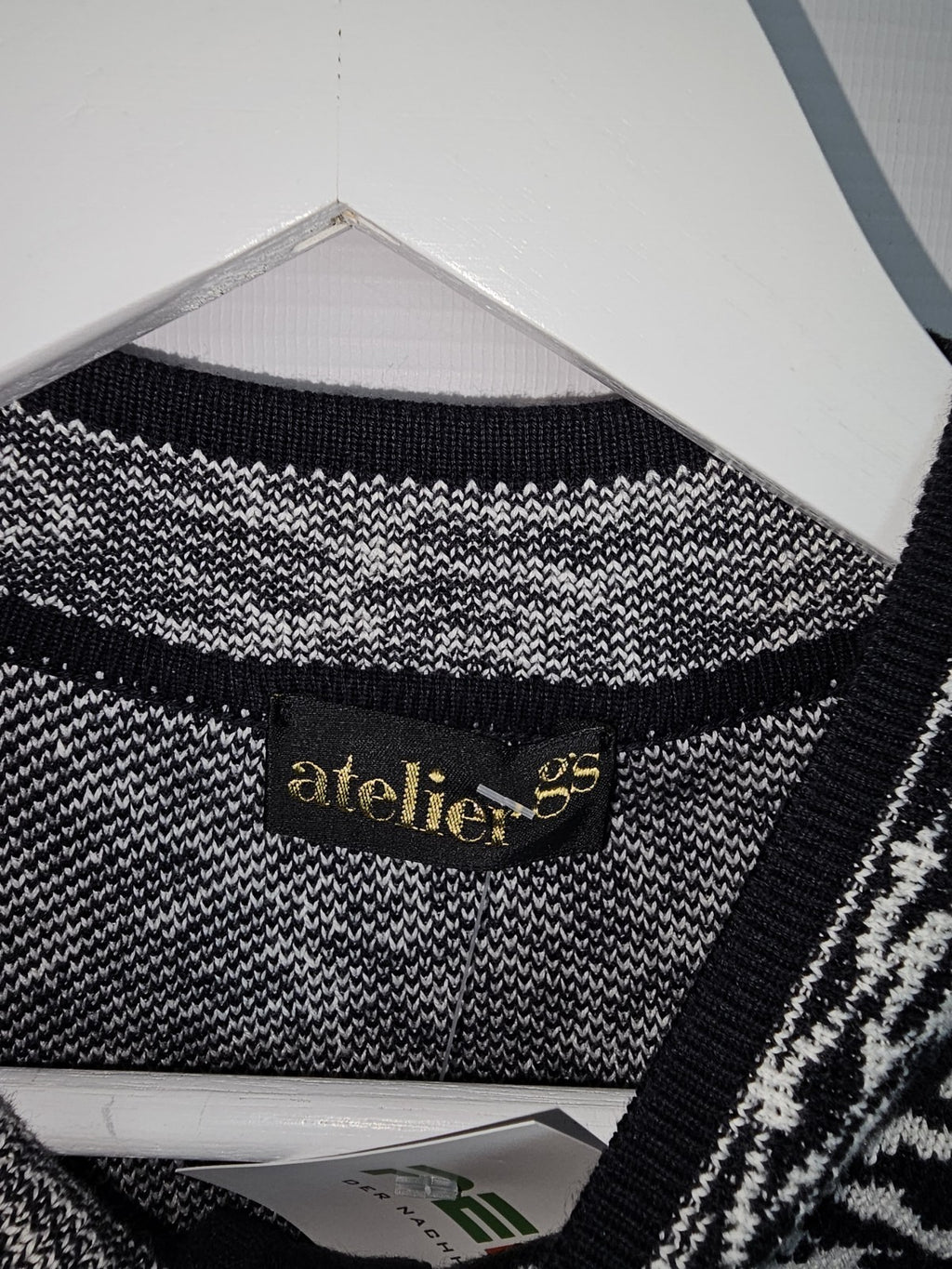 EK7679 Damen Strickjacke von Atelier gs, Schwarz/Weiß, Gr. 203