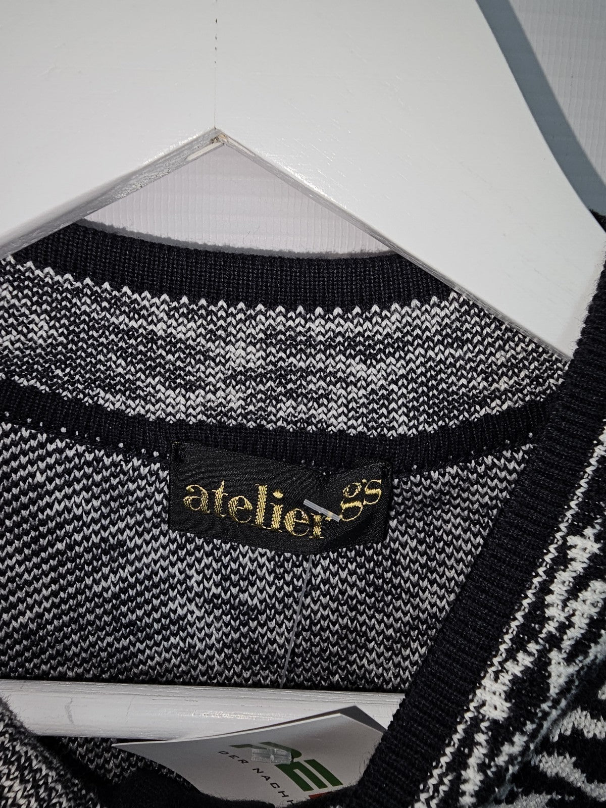 EK7679 Damen Strickjacke von Atelier gs, Schwarz/Weiß, Gr. 203