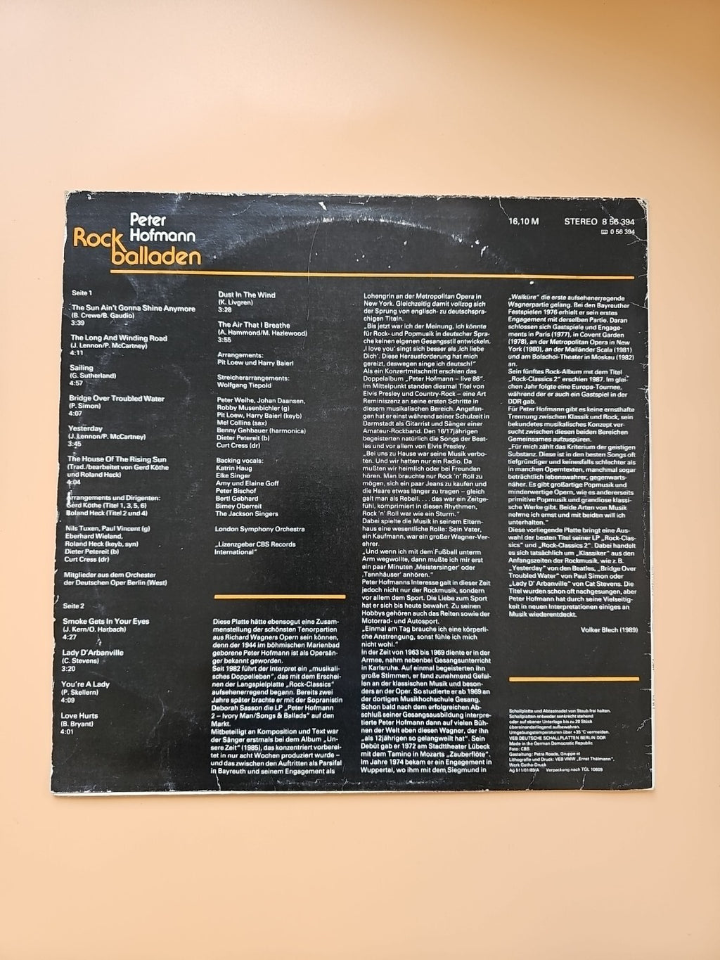 LP Peter Hofmann Rock Balladen Sailing Yesterday AMIGA DDR Vinyl 8 56 394. 2581