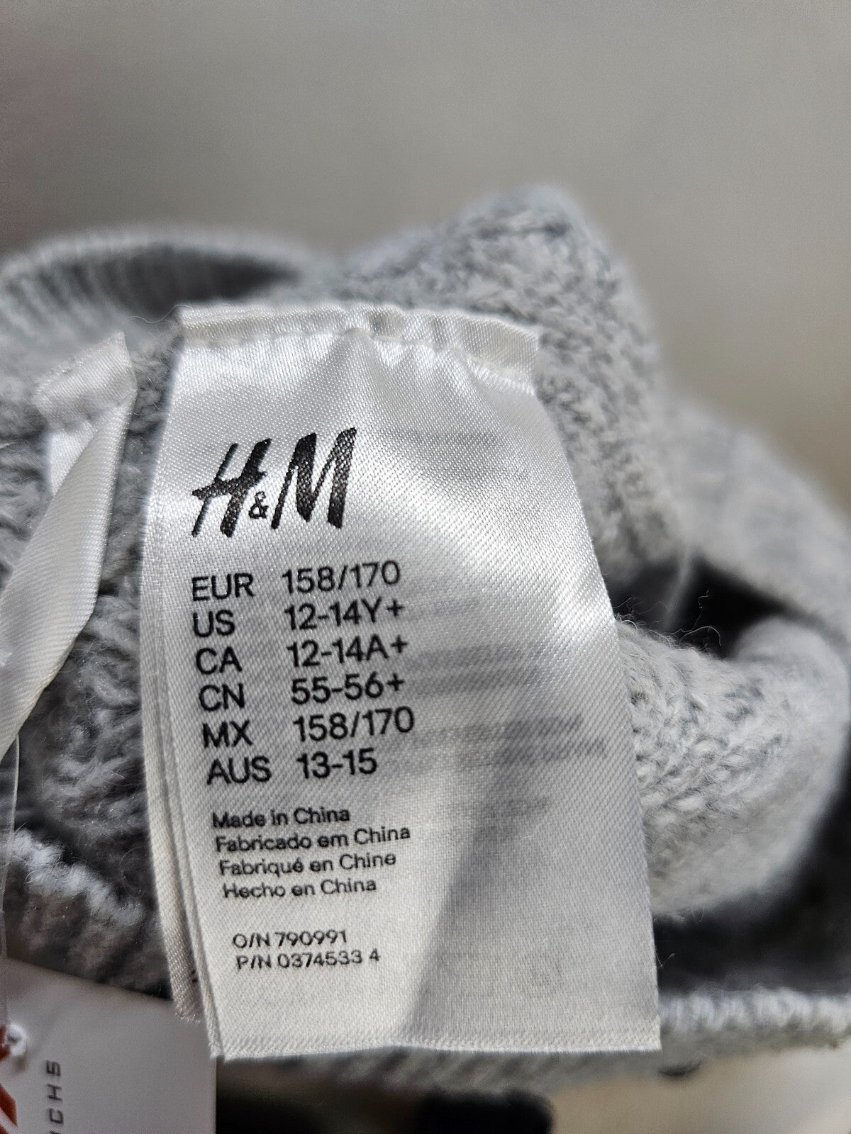 EK6366 Mädchen Mütze von H&M, grau, Gr.158/1703