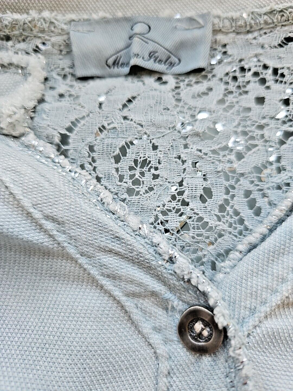 EK 2988 Damen Shirt/Bluse mit Glitzer und Spitze  Grau Boho Gr 42 wie neu2