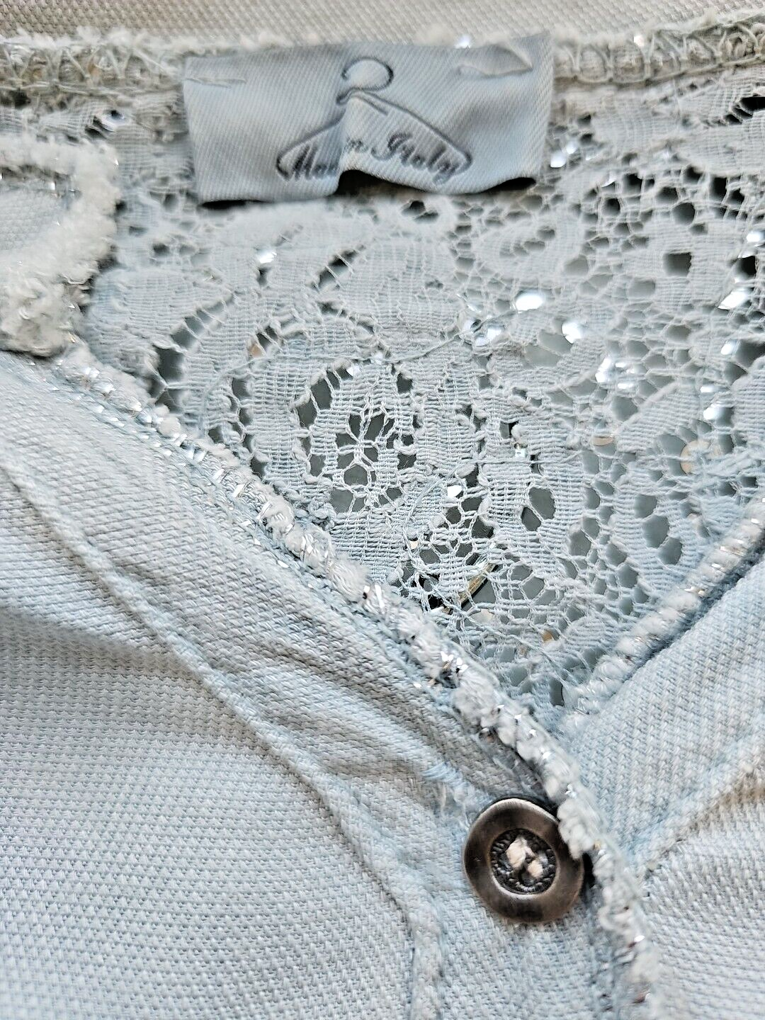 EK 2988 Damen Shirt/Bluse mit Glitzer und Spitze  Grau Boho Gr 42 wie neu2