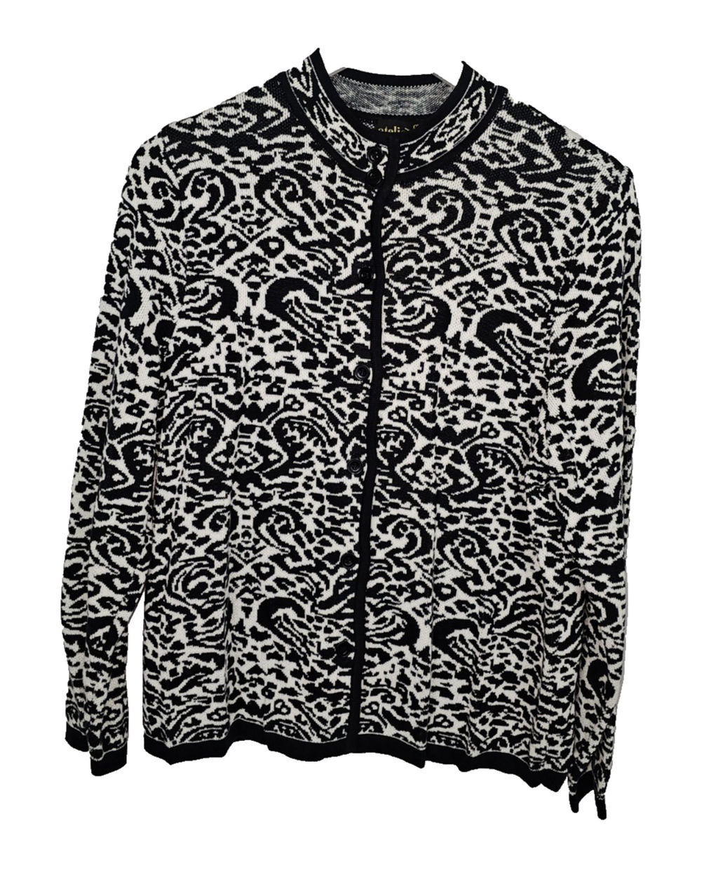 EK7679 Damen Strickjacke von Atelier gs, Schwarz/Weiß, Gr. 200
