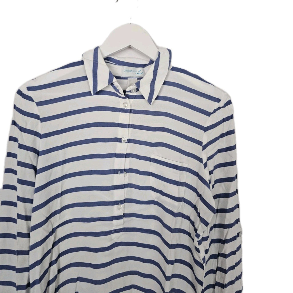 EK8756 Damen Bluse von Création, Blau/Weiß, Gr. 401