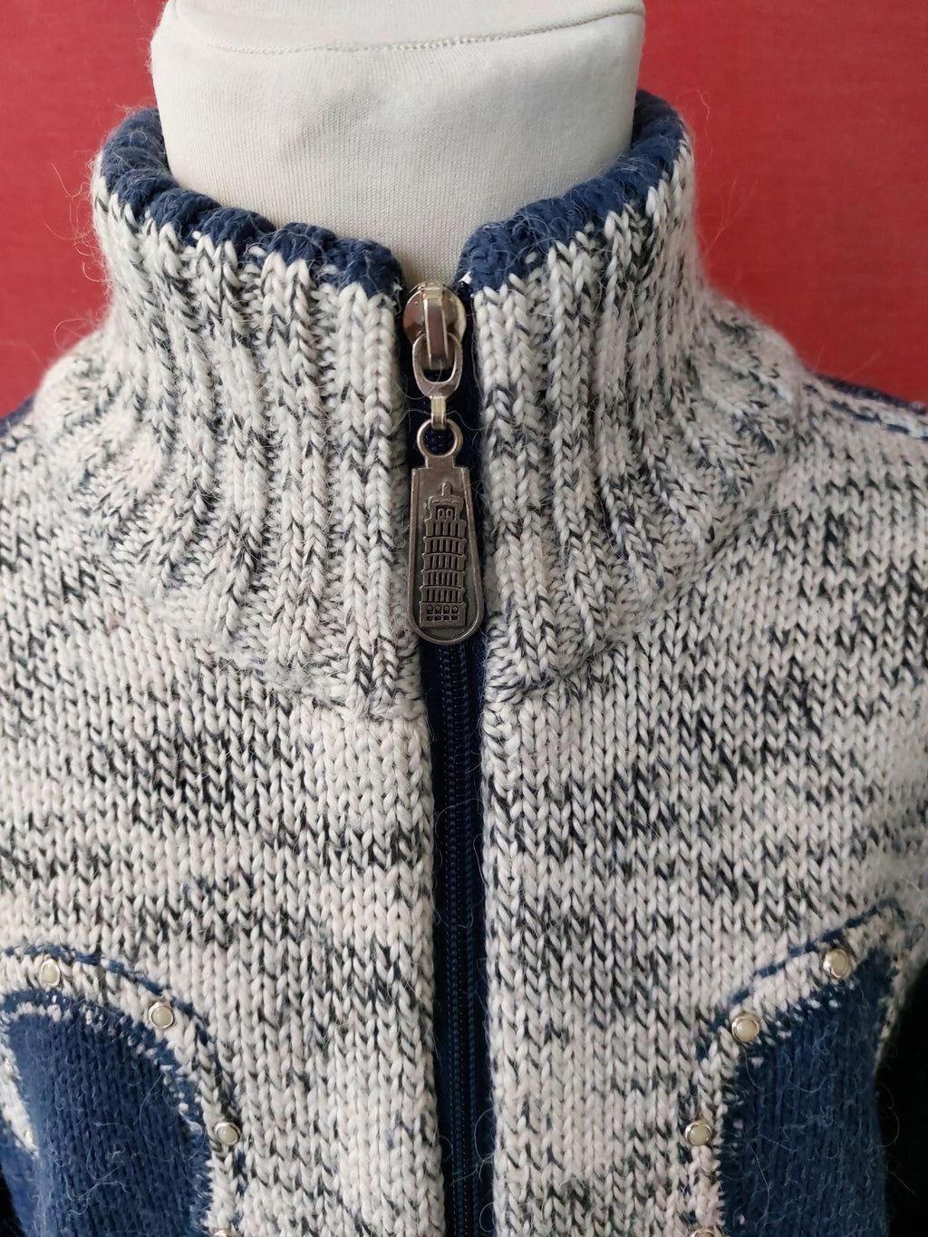EK0258 Damen Strickjacke von Pakkoo, blau-weiß, Gr.S1
