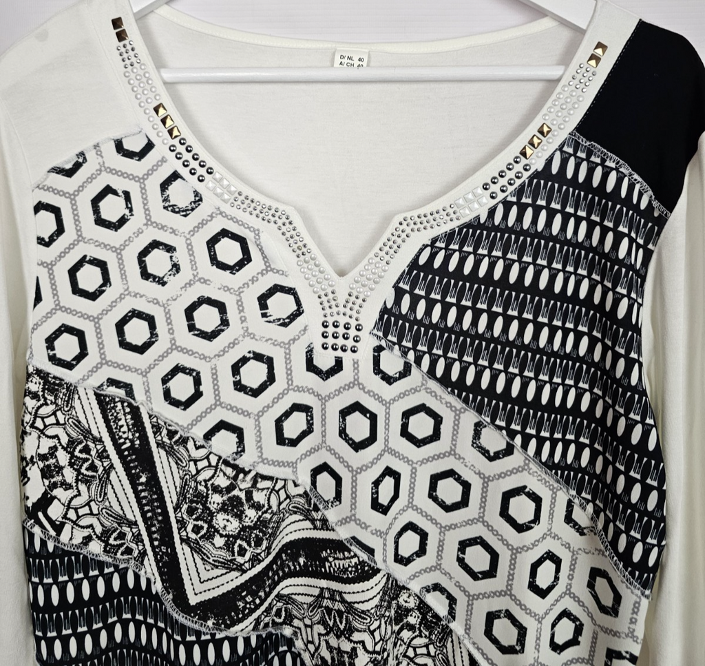 EK8432 Damen Langarmshirt, weiß,schwarz, Gr.401