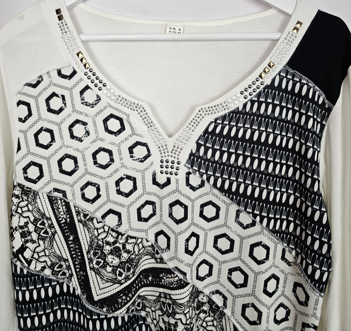 EK8432 Damen Langarmshirt, weiß,schwarz, Gr.401