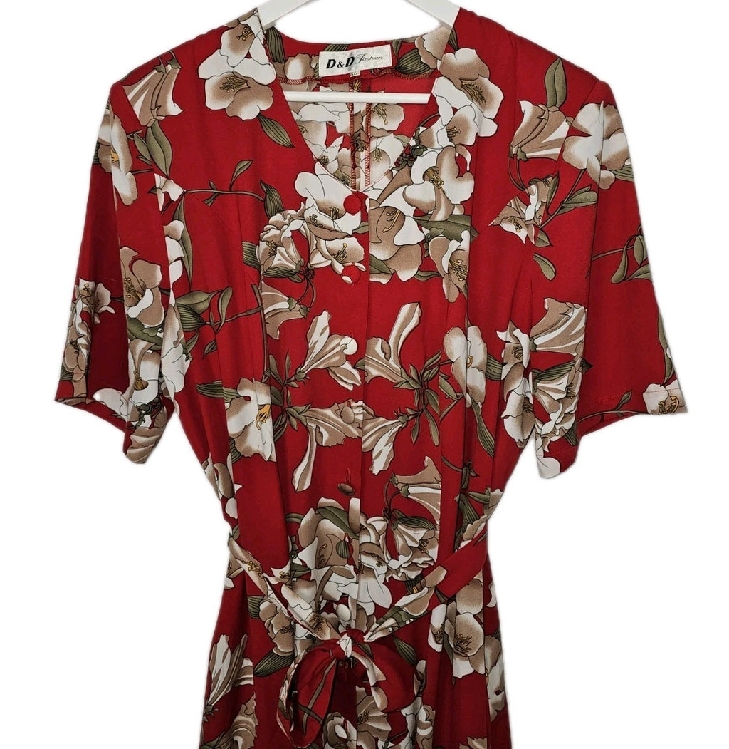 EK8076 Damen Kleid von D&D, rot mit Blumenmuster, Gr.XL1