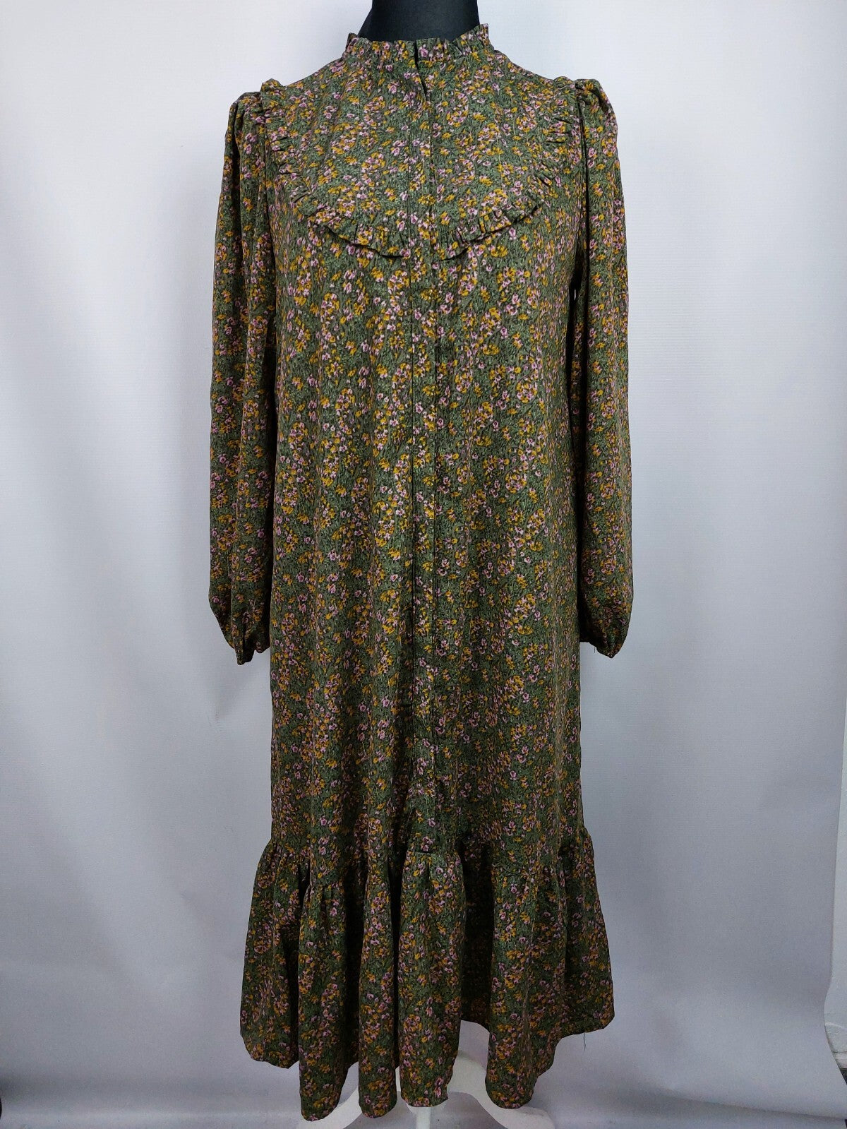 EK4910 Damen Kleid von Loavies, grün, rosa/gelb geblümt, Gr. L0