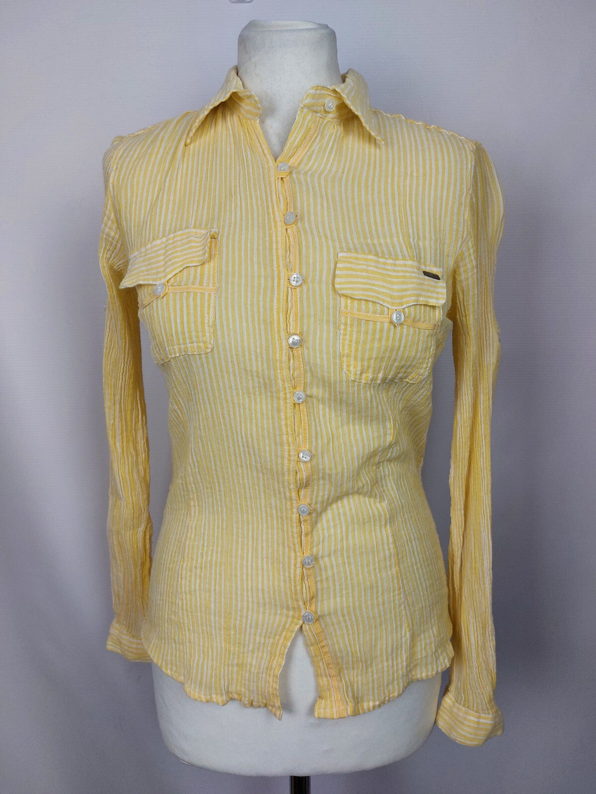 EK4048 Damen Bluse von Mango, gelb/weiß gestreift, Gr. S0