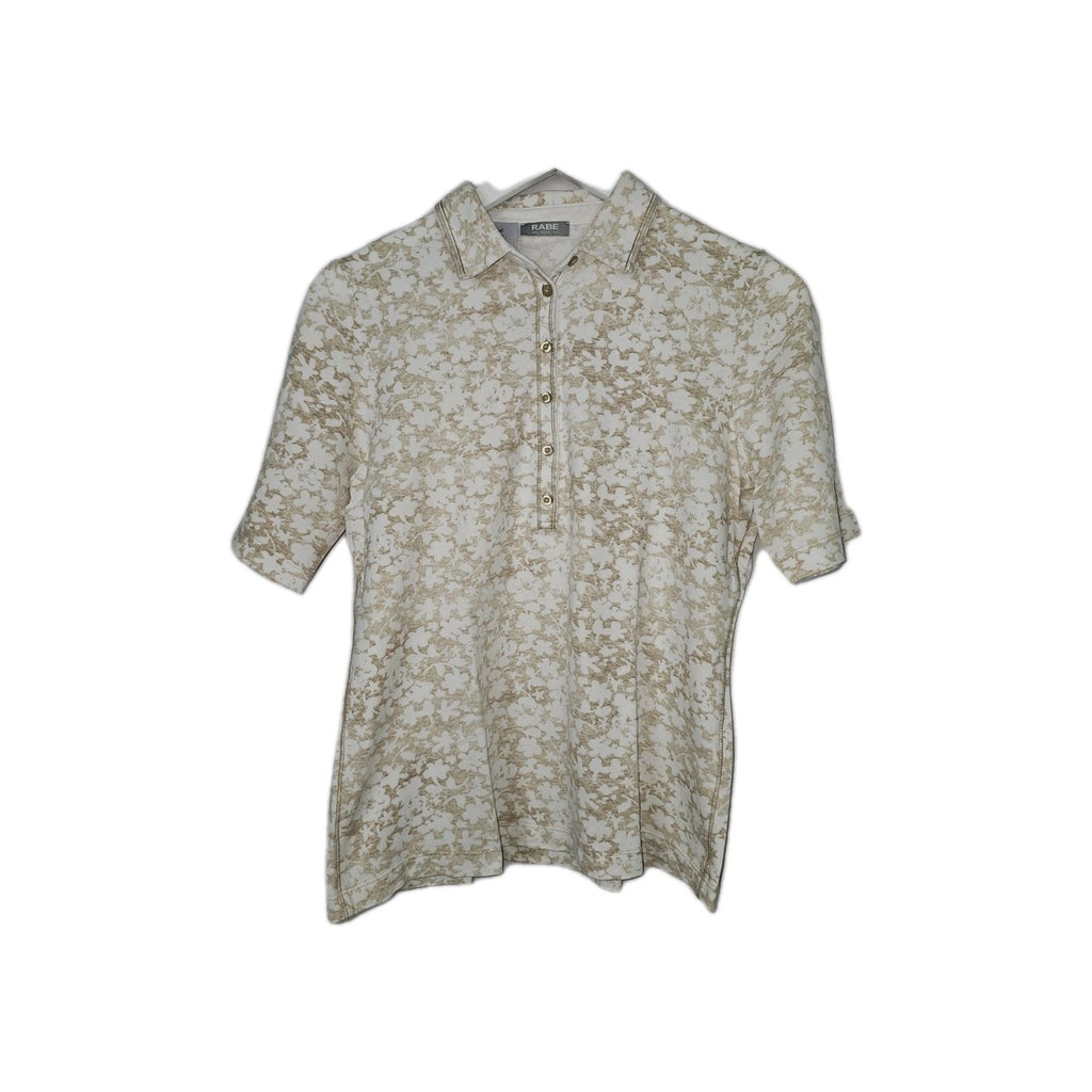 EK8769 Damen Polo Shirt von Rabe, weiß/beige mit Blumen Muster,Gr.400