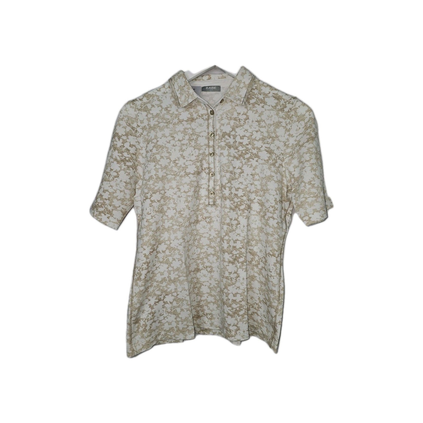 EK8769 Damen Polo Shirt von Rabe, weiß/beige mit Blumen Muster,Gr.400