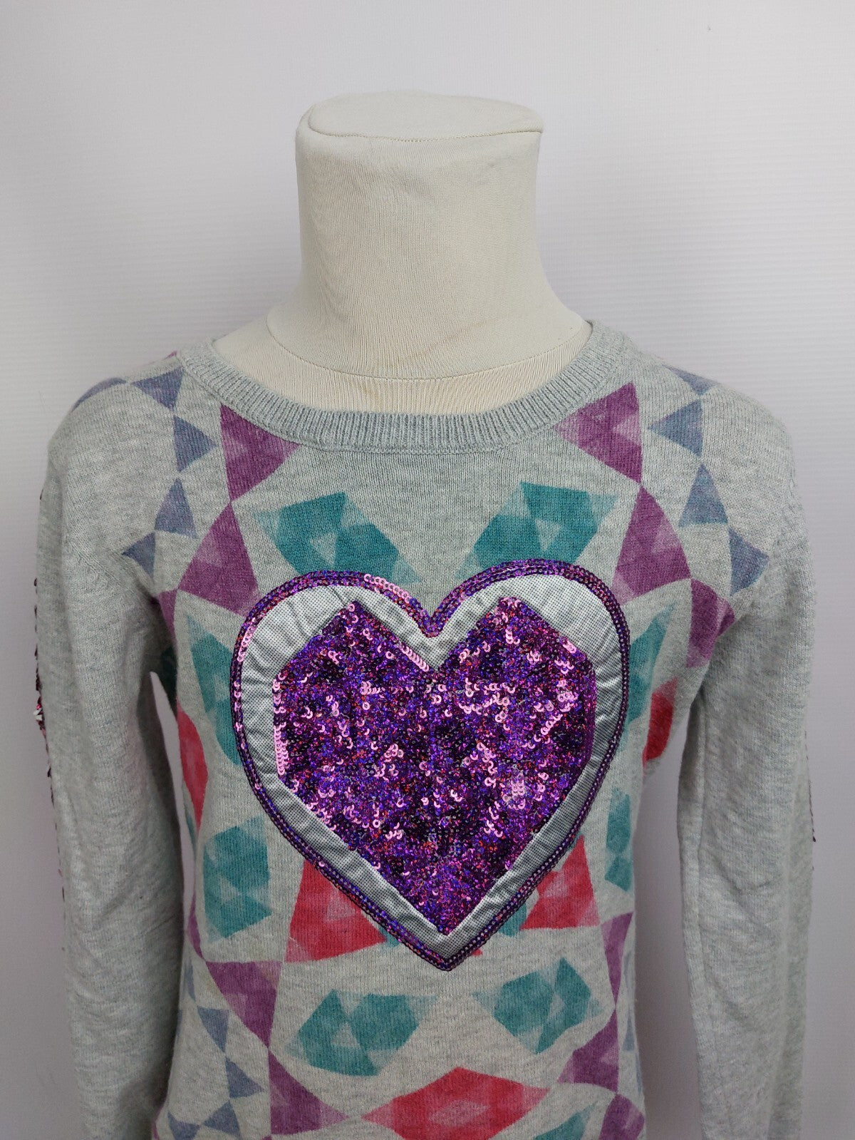 EK4533 Mädchen Pullover von Desigual, grau mit Pailletten, Gr.112-1281