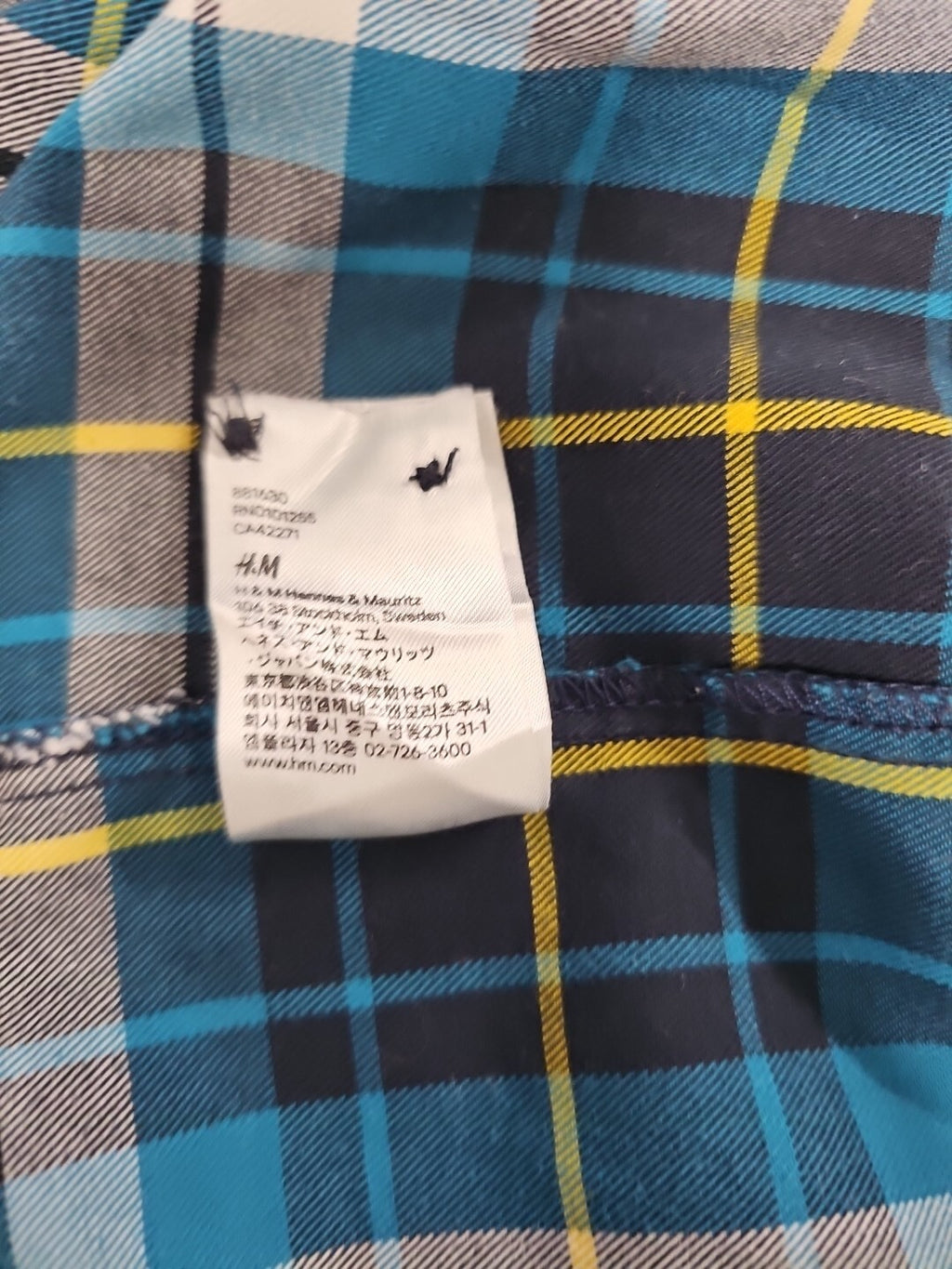 EK 4434 Bluse H&M Karriert Türkis Schwarz Gr S 100% Baumwolle5
