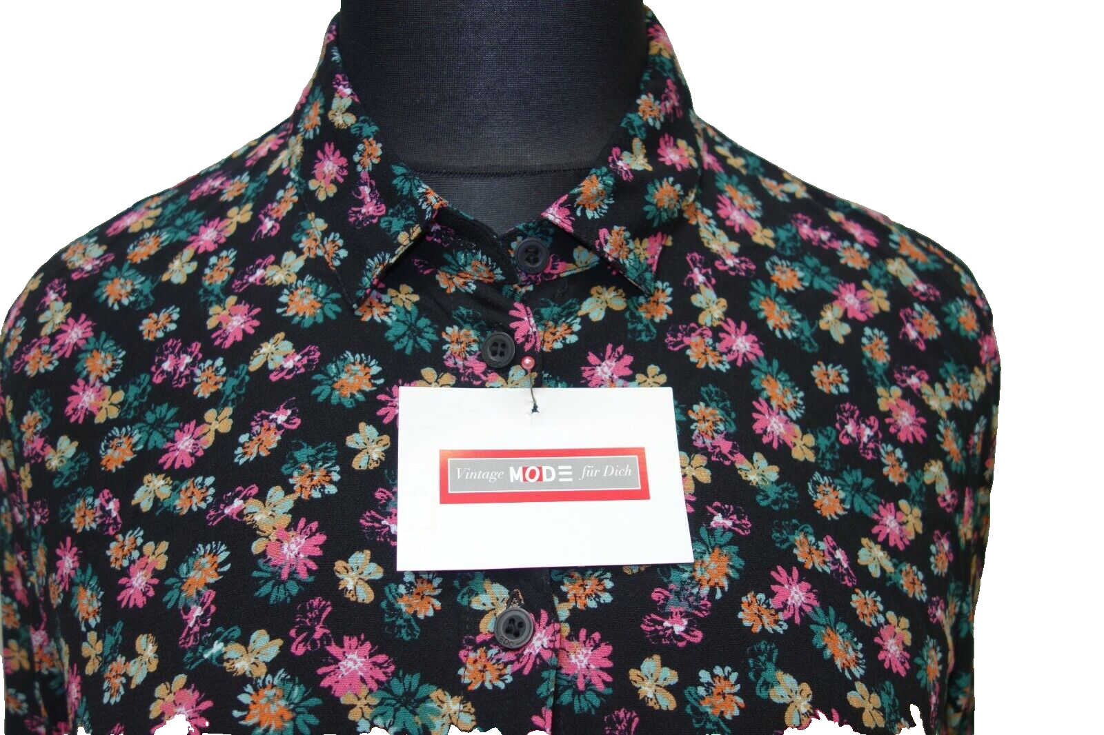 EK0862 Damen Bluse von edc, schwarz mit Blumen, Gr. L1
