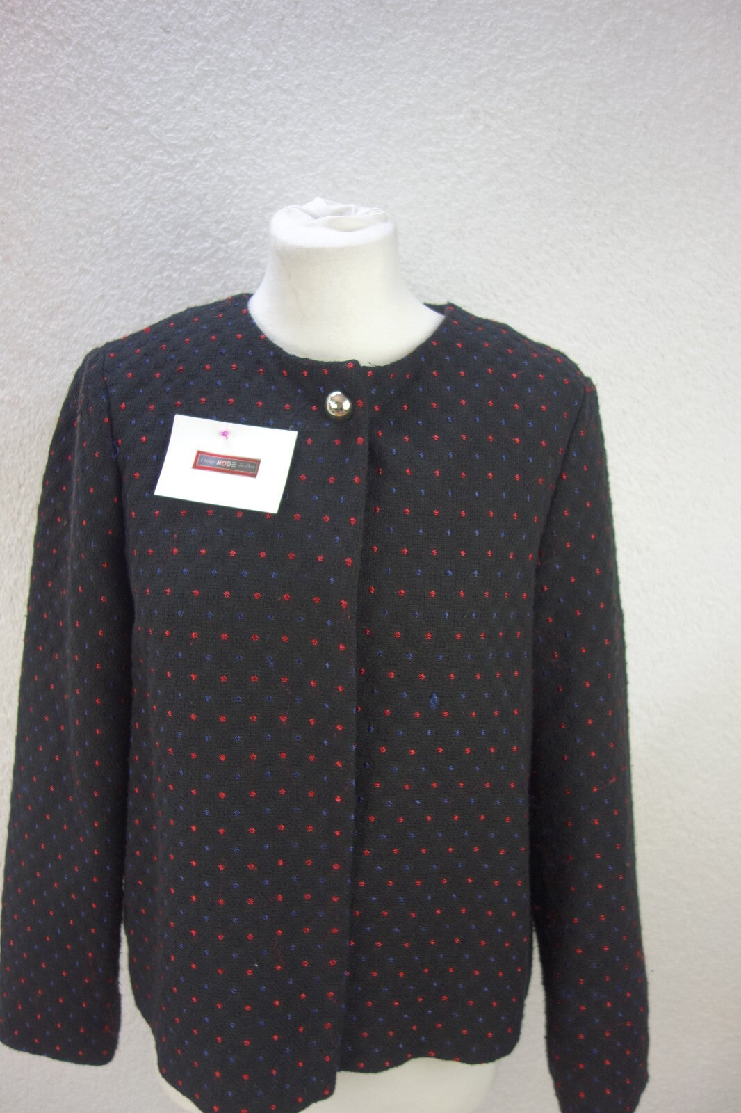 EK1919 Damen Blazer von OVS, schwarz mit rot & blauen Punkten, Gr. XL1