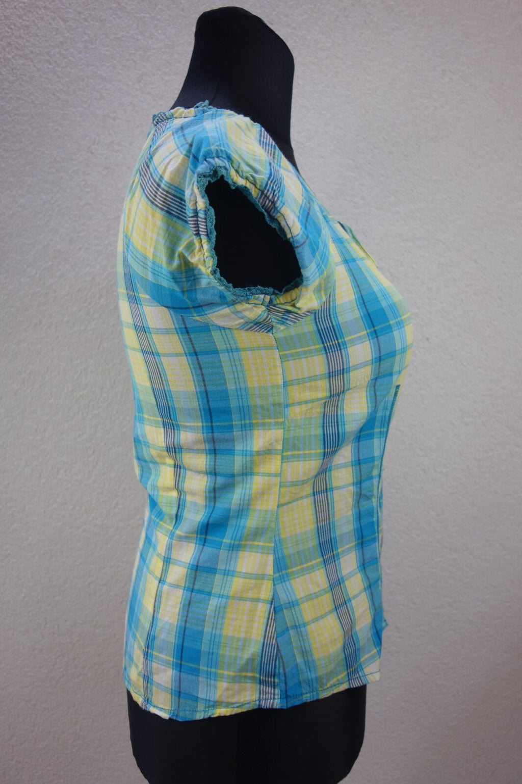 EK4072 Damen Bluse von Tom Tailor, blau/gelb kariert, Gr. 382
