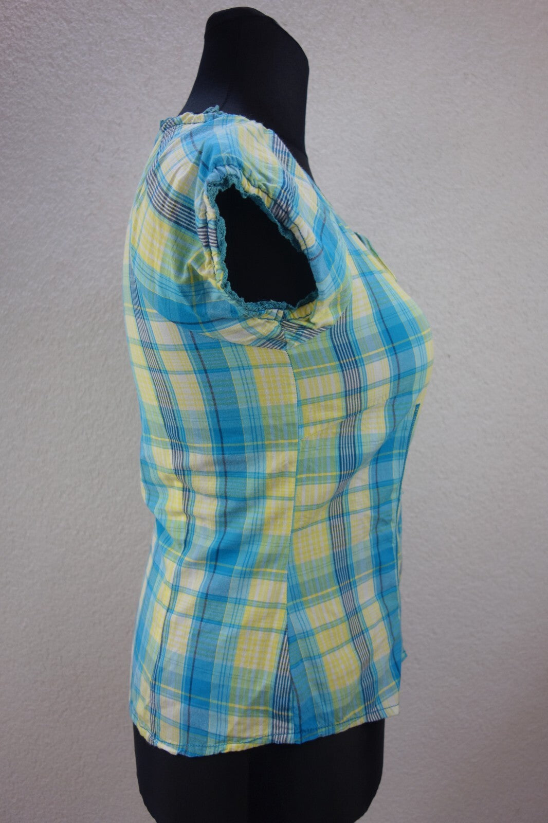 EK4072 Damen Bluse von Tom Tailor, blau/gelb kariert, Gr. 382