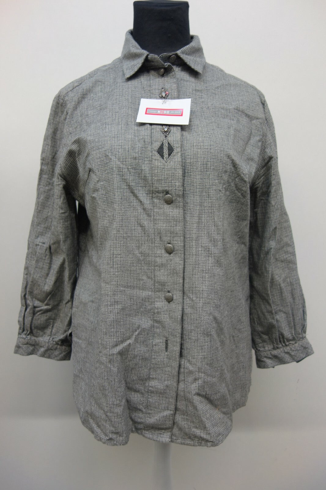 EK1531 Damen Bluse von Meico Landhaus Look, grau, kariert, Gr. L0