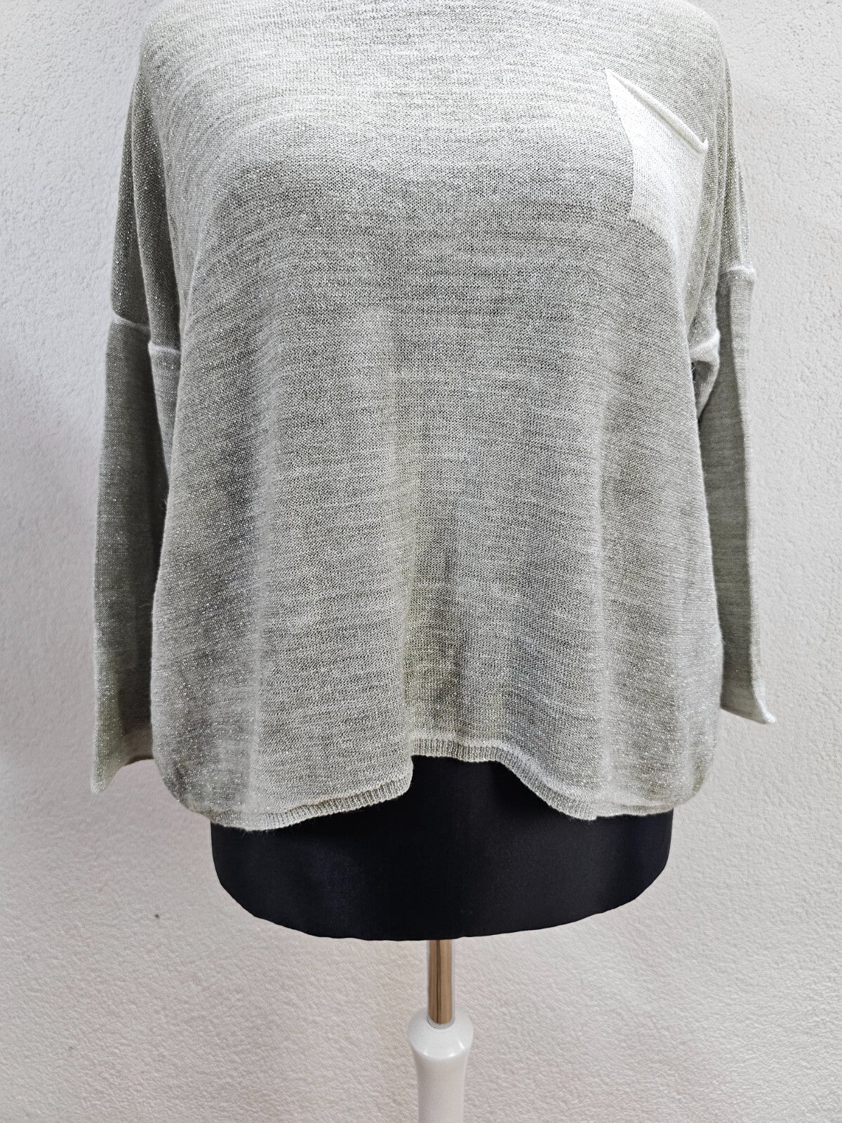 EK5866 Damen Glitzer Pullover, graugrün, Gr. 2XL2
