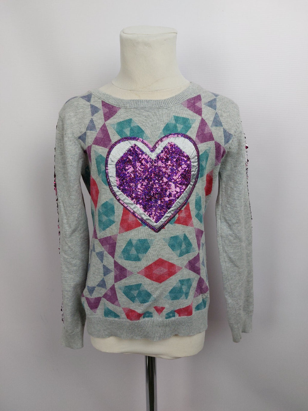 EK4533 Mädchen Pullover von Desigual, grau mit Pailletten, Gr.112-1280