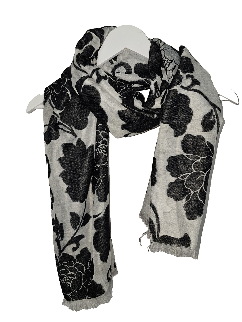 EK7335 Damen Schal, schwarz- weiß, Blumenmuster 0