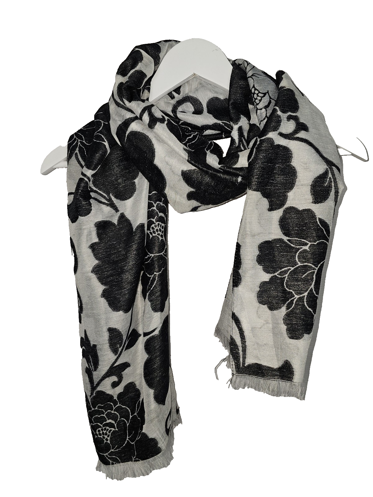 EK7335 Damen Schal, schwarz- weiß, Blumenmuster 0