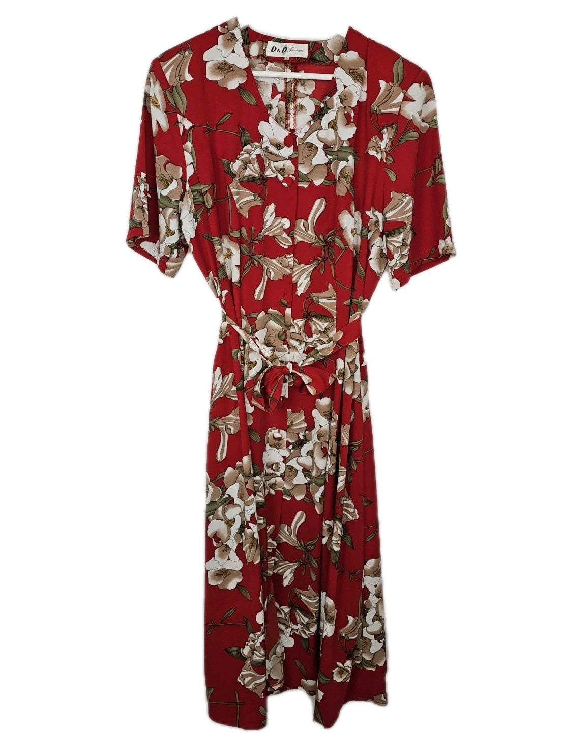 EK8076 Damen Kleid von D&D, rot mit Blumenmuster, Gr.XL0
