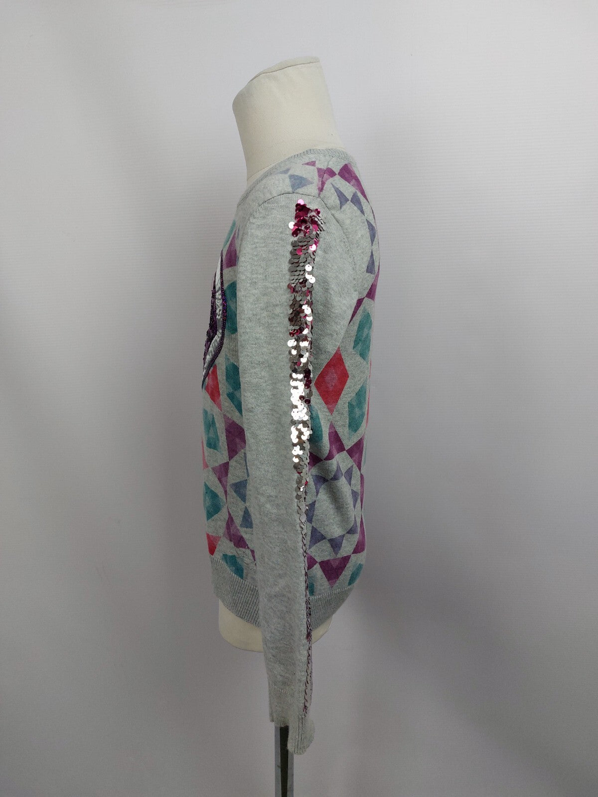 EK4533 Mädchen Pullover von Desigual, grau mit Pailletten, Gr.112-1282