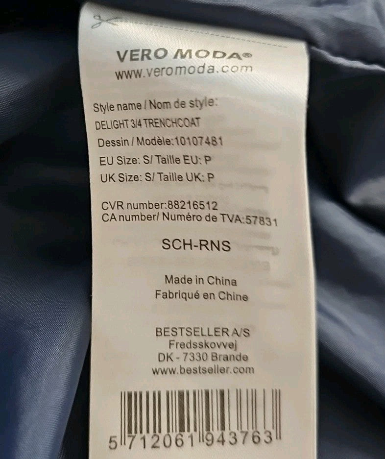 EK11213 Damen Trenchcoat kurz von Vero Moda, blau, Gr.S7