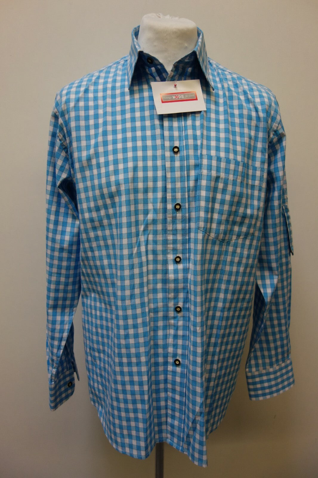 EK0886 Herren Hemd von Fuchs, blau-weiß, kariert, L0