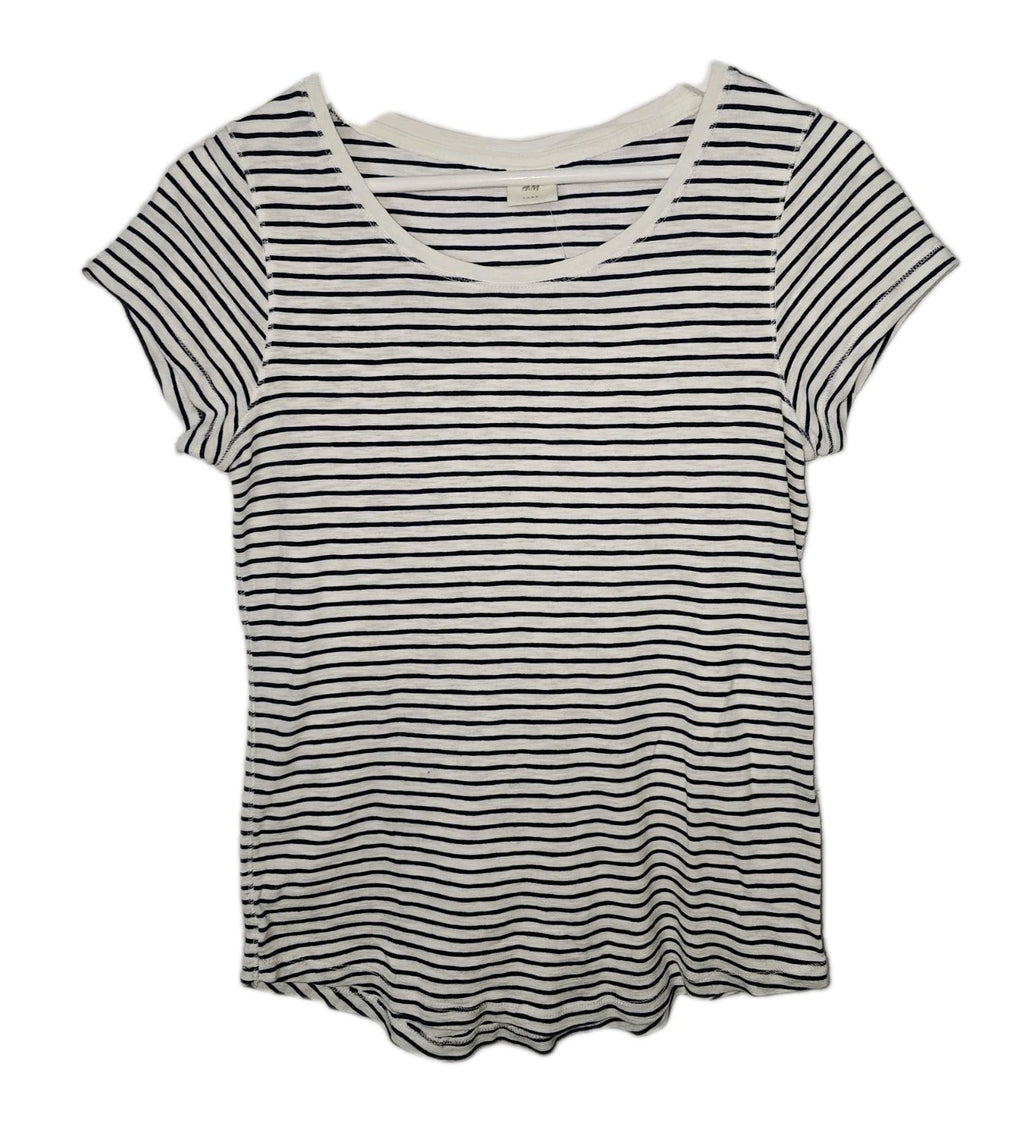 EK6308 Damen T-Shirt von H&M, weiß-dunkelblau, Gr.M0